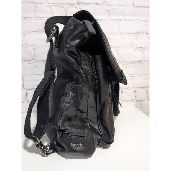 THE Sak Ventura Convertible Strap Backpack Black Leather Canvas Studs 2 straps - Picture 6 of 16